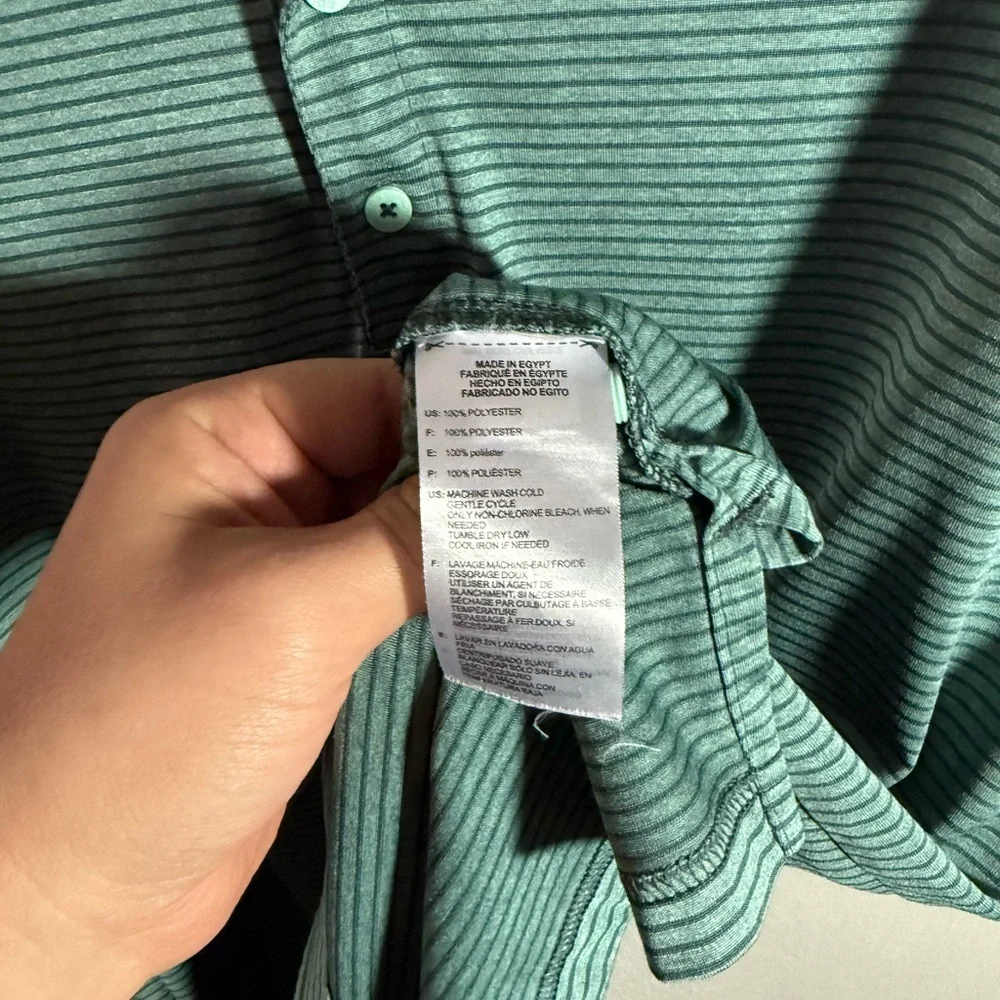 Men’s XL Green Adidas Golf Striped Lightweight, Activewear, Sporty Polo